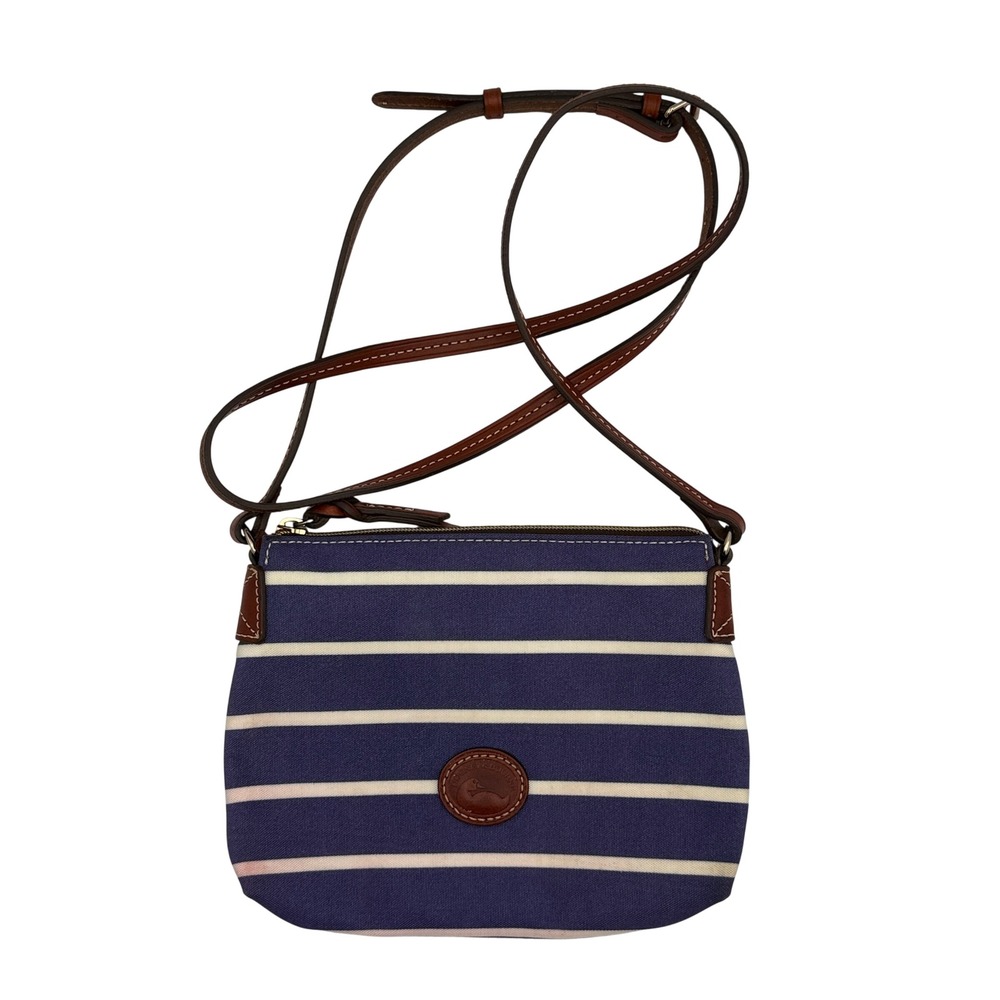 Dooney & Bourke Crossbody Bag Striped Navy White Canvas Leather Preppy Small